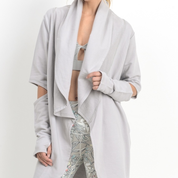 Back2Basics Sweaters - Light Grey Open Front Cardigan With Cutout Sleeve